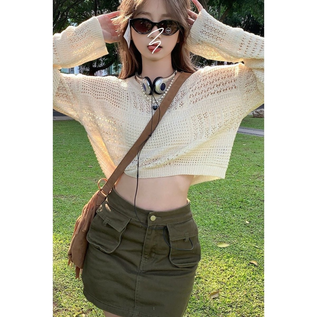 ♧✐☁Set Đồ Gồm Áo Len Dài Tay Và Chân Váy Thời Trang Mùa Hè Phong Cách Pháp Mới