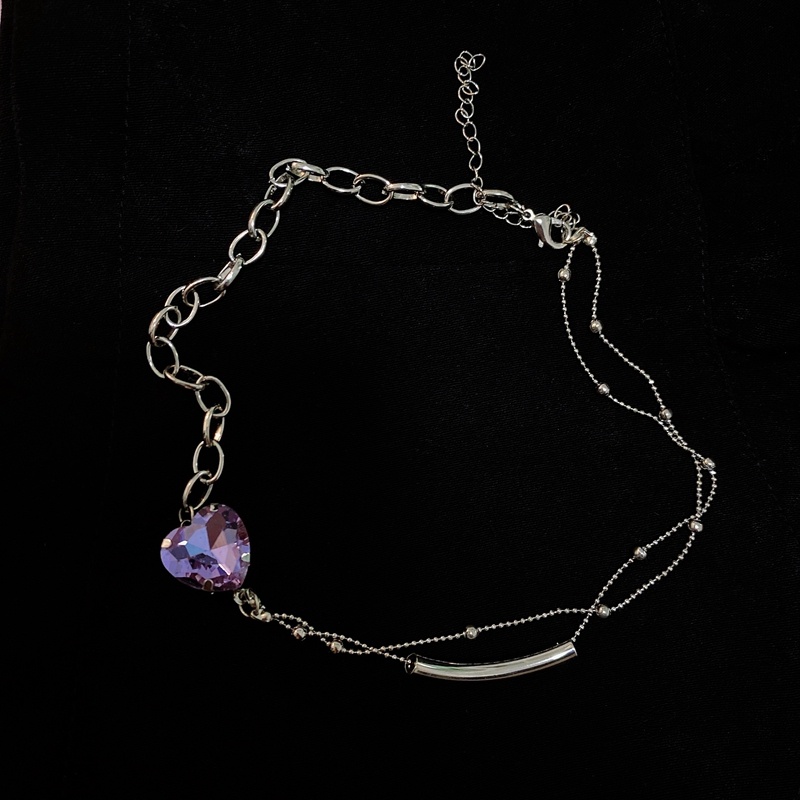 Vòng cổ Ngắn Mặt Trái Tim Màu Tím Phong Cách Cổ Điển