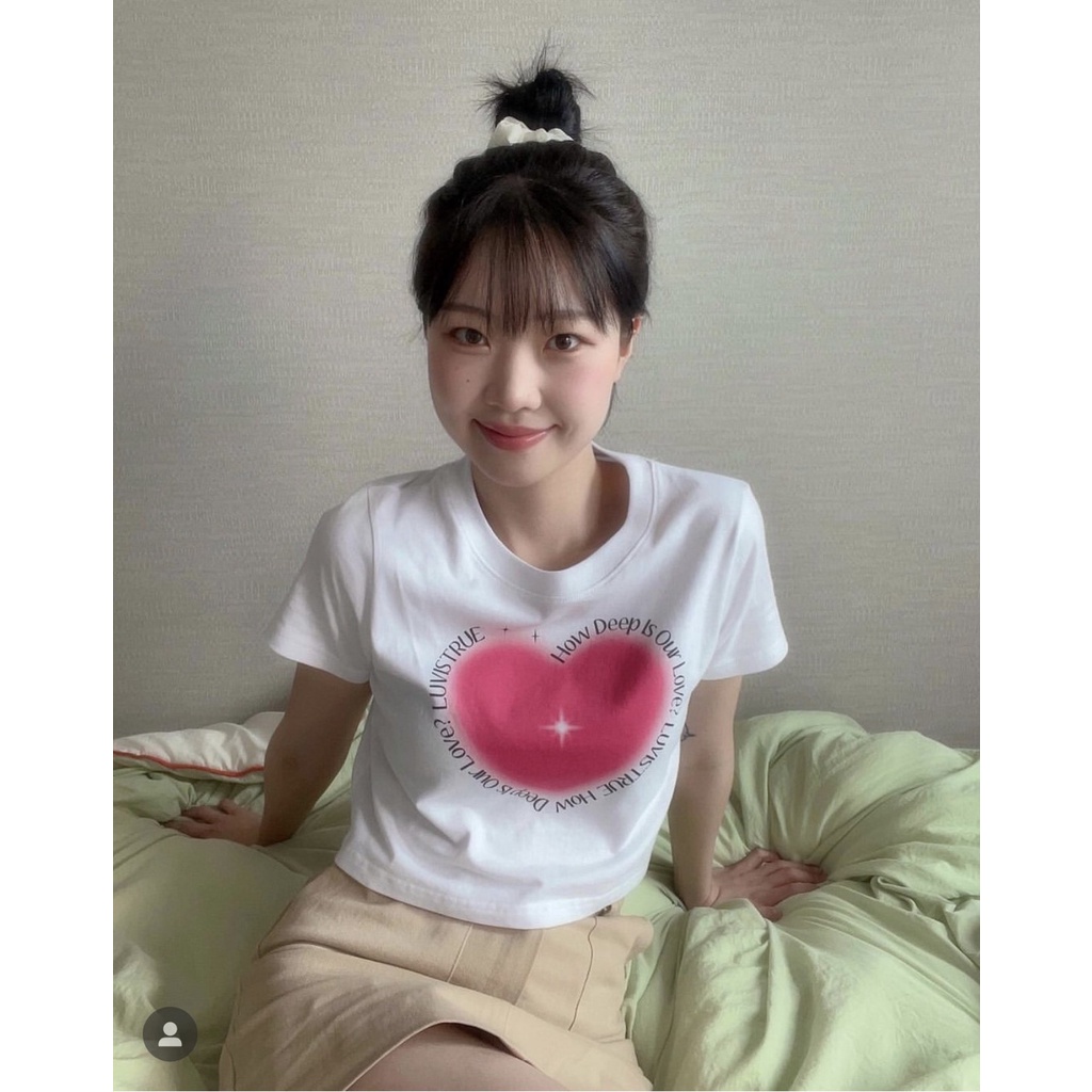 ÁO THUN CROPTOP NỮ TRÁI TIM TRUE 2 MÀU DỄ THƯƠNG CÓ FREESIZE <72KG