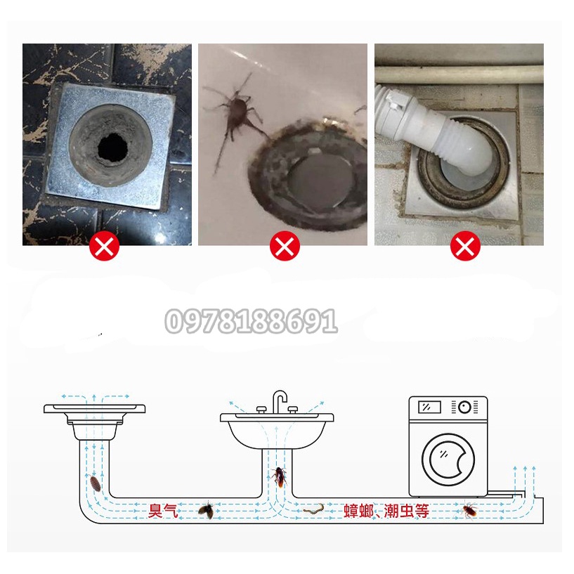 Bịt Cống Chặn Mùi Hôi Cống, Bộ Nắp Phễu Thoát Sàn Chống Trào Ngược, Ngăn Côn Trùng, Khử Mùi Đường Thoát Nước