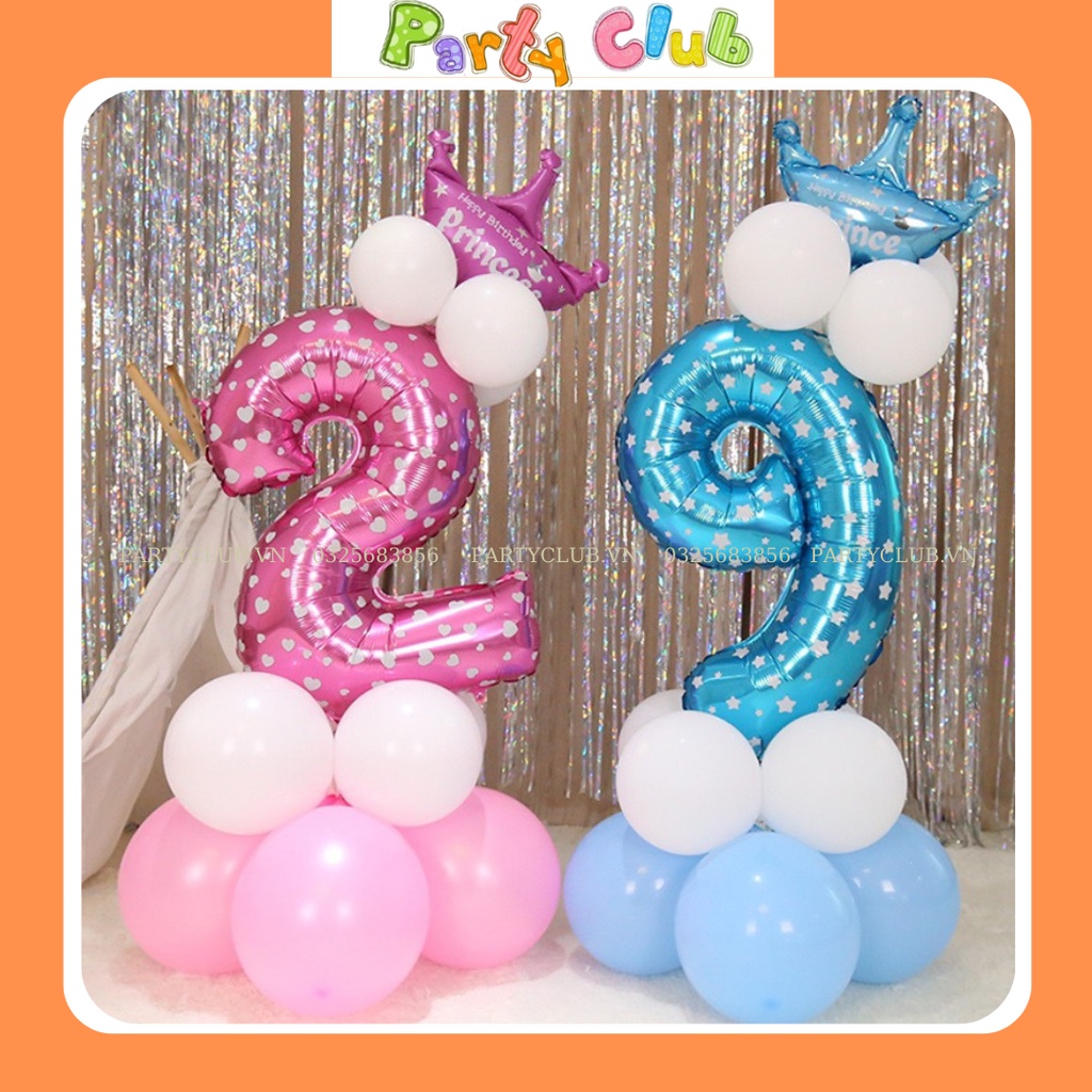 Bóng số tuổi sinh nhật màu xanh dương - hồng