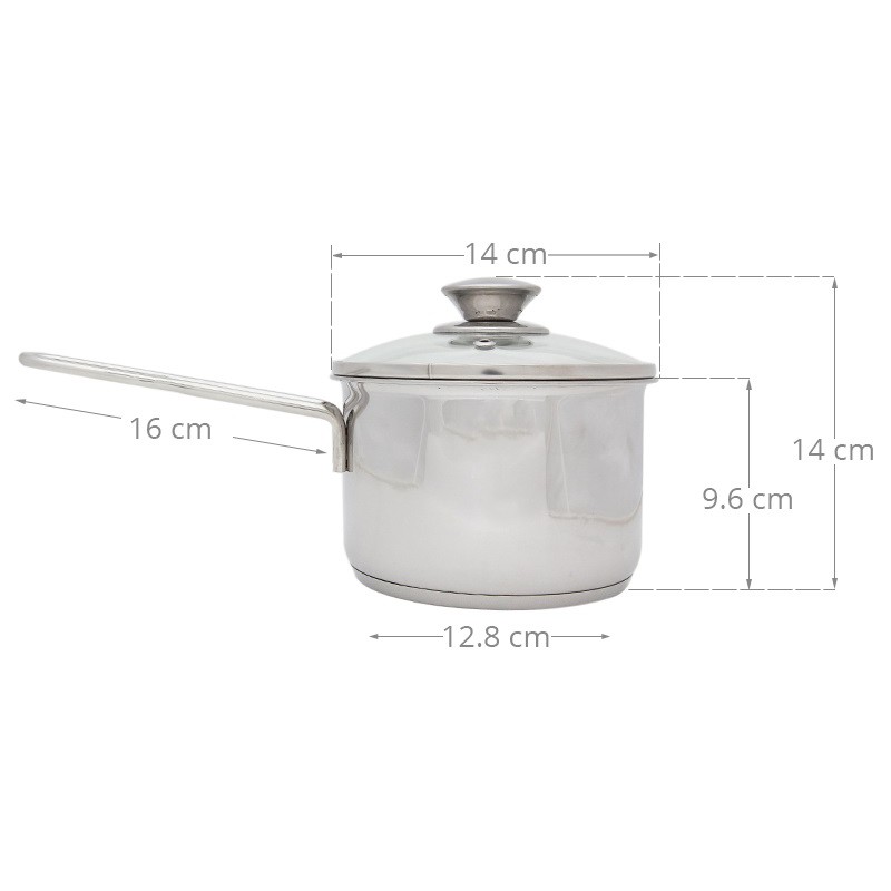 Quánh Inox 3 đáy nắp kính cao cấp Fivestar 14cm