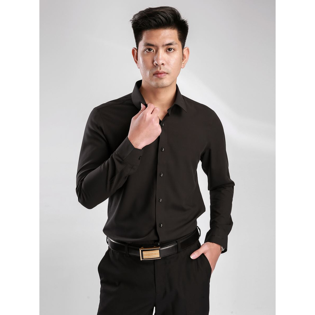 Áo Sơ Mi Nam Dài Tay ARISTINO ALS39707 Somi Công Sở Cao Cấp Màu Đen Trơn Vải Sợi Sồi Mềm Mát Dáng Ôm Không Túi | BigBuy360 - bigbuy360.vn
