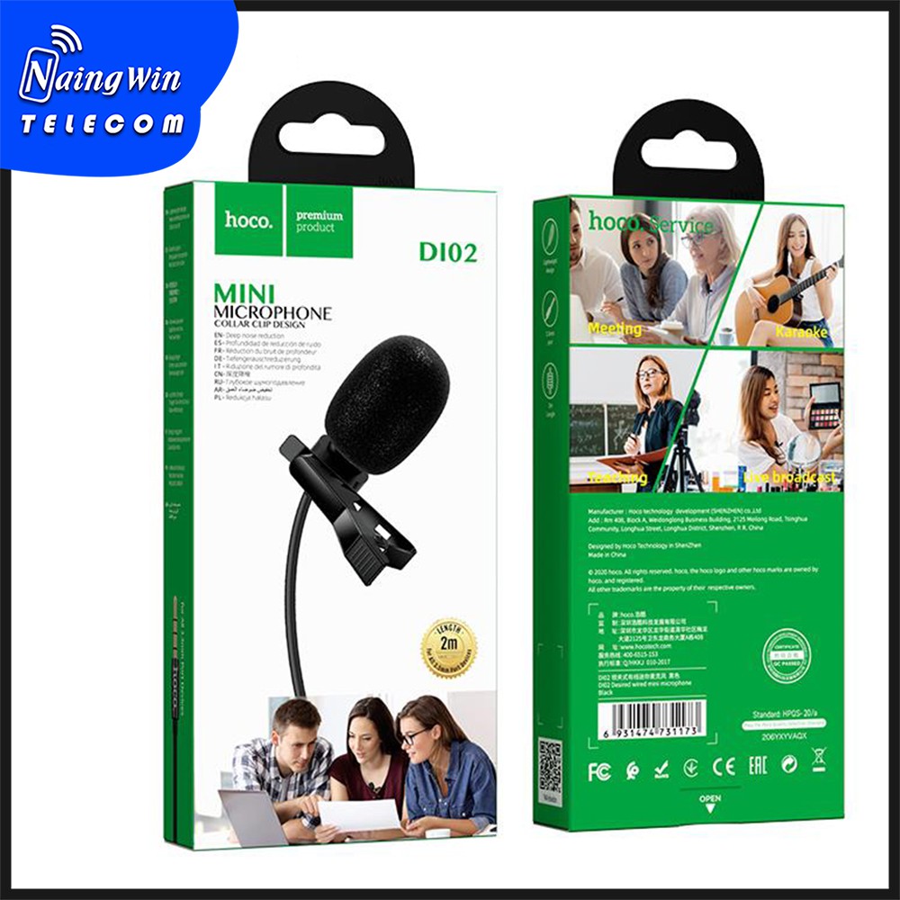 Microphone Mini Hoco Di02 Kẹp Áo Chính Hãng Có Màng Lọc Tạp Âm 5.0 - Hàng Chính Hãng