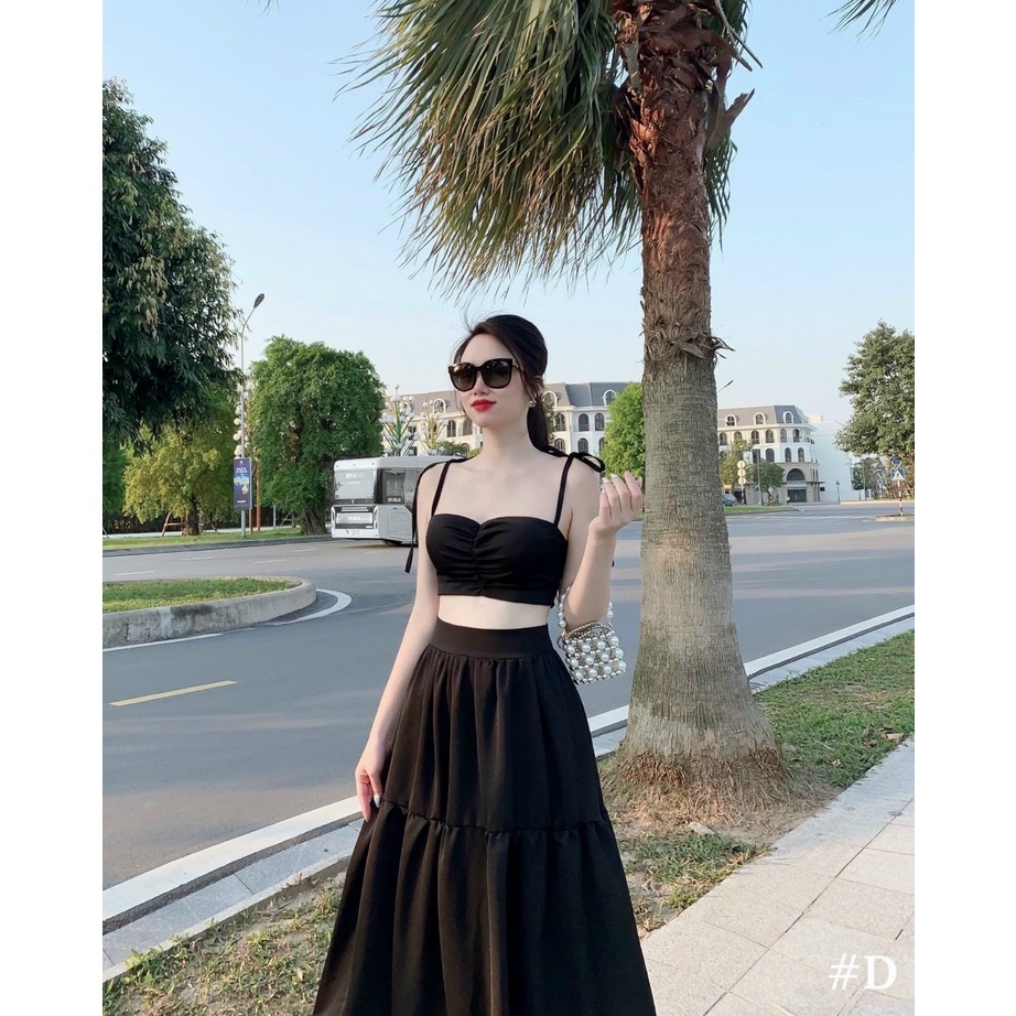 (Ưu Đãi Freeship)Sét nữ thiết kế áo 2 dây có mút mix chân váy xòe tầng cực xinh,chất lụa 2 lớp mềm mát đi biển xinh xĩu