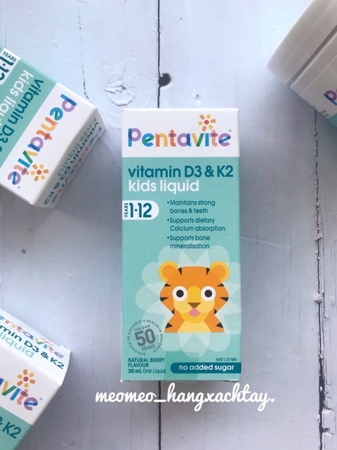 Bổ sung vitamin D3 và K2 cho bé Pentavite Vitamin D3 & K2 dạng lỏng và viên Úc