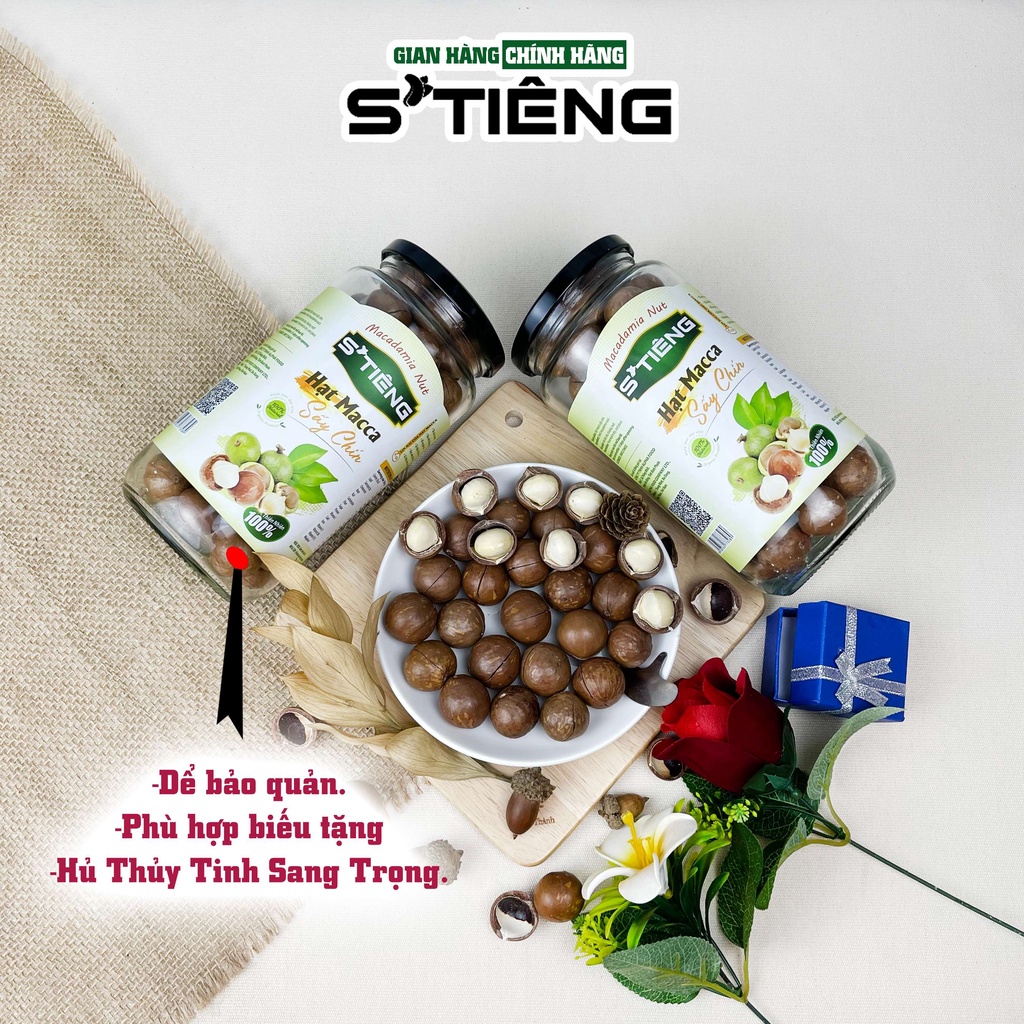 500Gr Hạt MACCA Sấy Chín Nứt Vỏ STIENG, Giòn Ngon Chuẩn Vị Hủ Thủy Tinh
