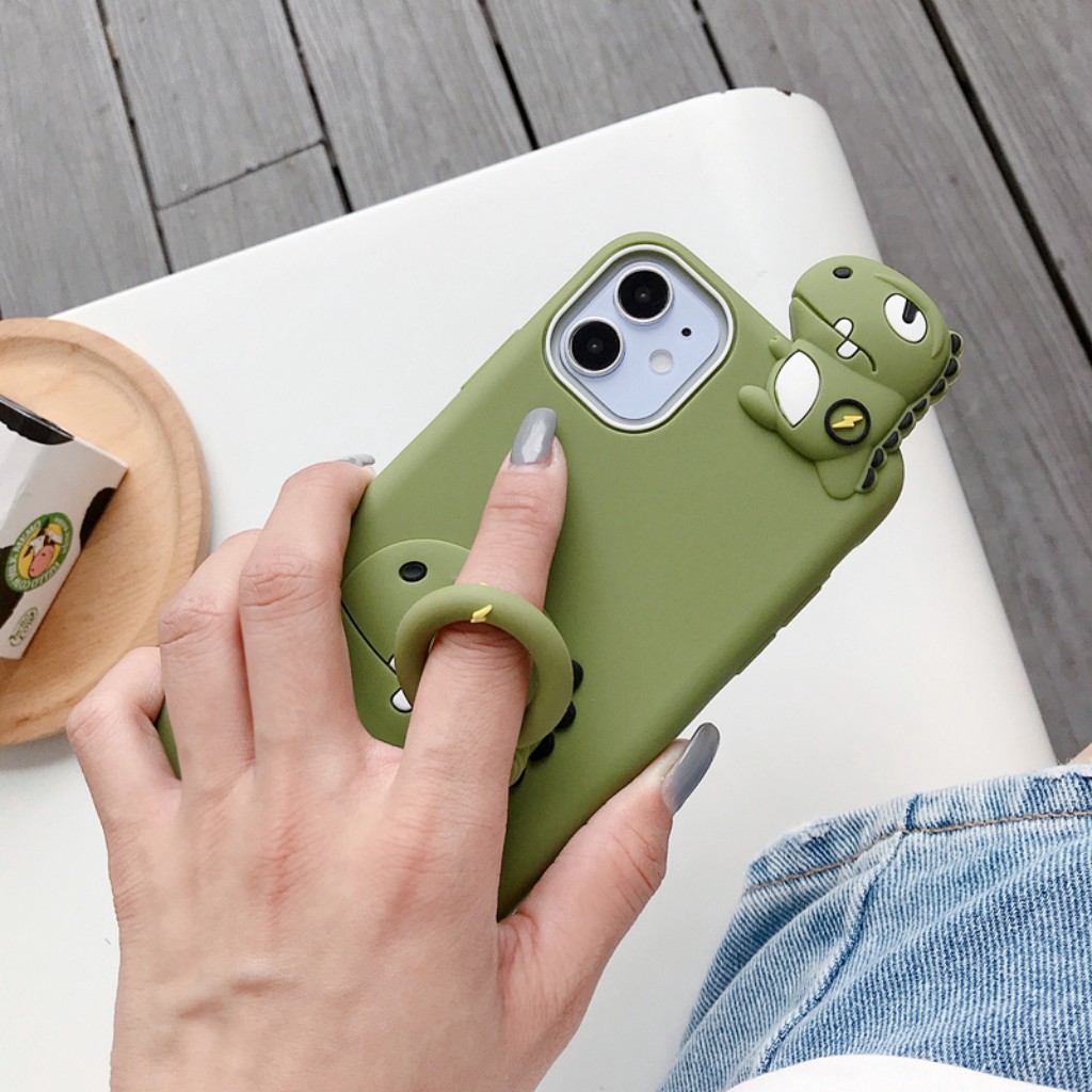iPhone 11 Pro Max iPhone 6 6s 7 8 Plus XR Xs Max 3D Cute Cartoon Dinosaur with Strap Shockproof Soft Silicone Phone Case
