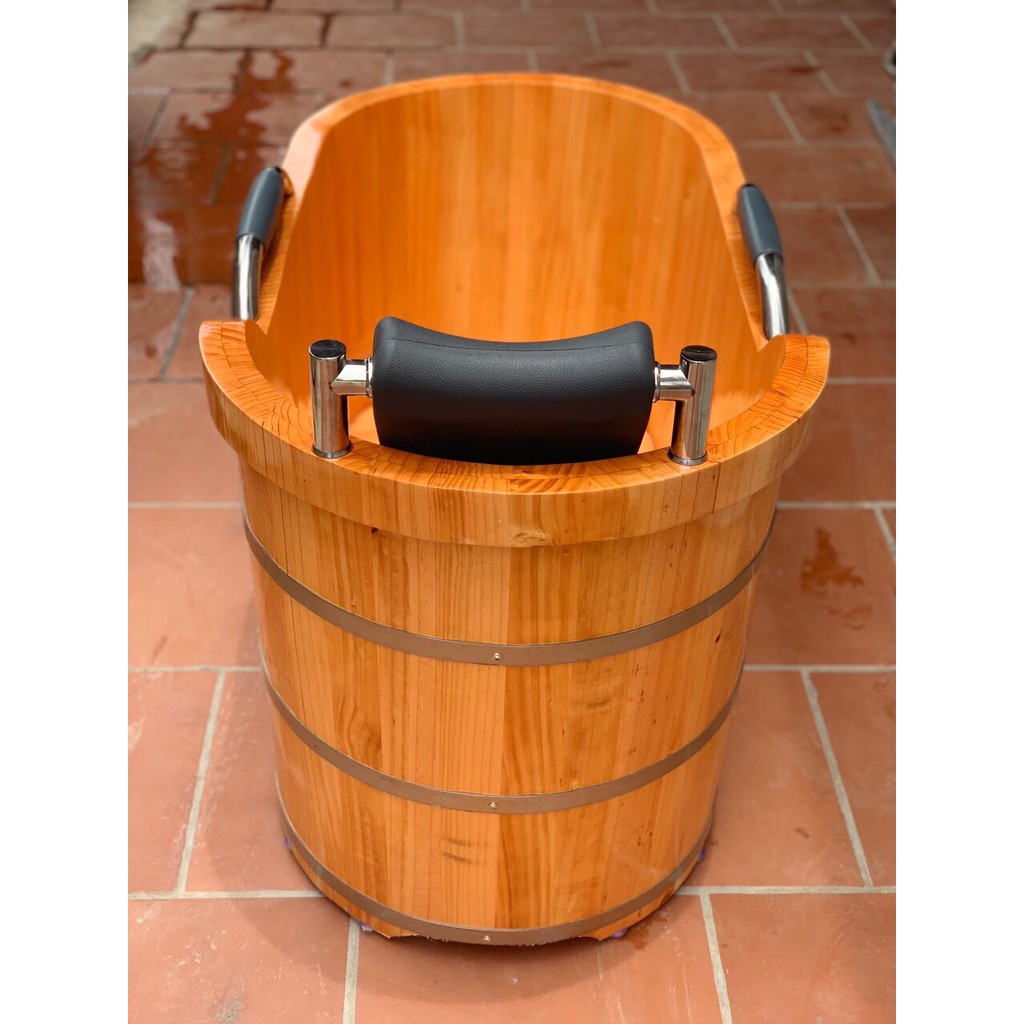 Bồn Tắm Gỗ Thông Nhật Có Tay Nắm Tựa Đầu Bọc Da | BigBuy360 - bigbuy360.vn