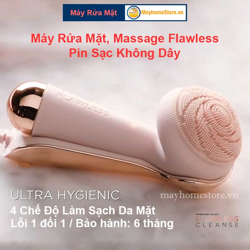 Máy Rửa Mặt, Massage Flawless Pin Sạc Không Dây với 4 Chế Độ Làm Sạch Da Mặt, Mát xa Sâu kích thích tái tạo Collagen