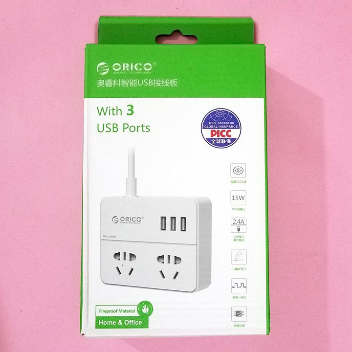 Ổ cắm tích hợp 3 cổng sạc USB Orico EPC-2A3U - HB17