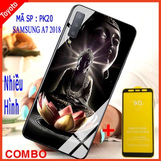 COMBO Ố LƯNG SAMSUNG A7 2018 (ốp lưng kính 3D đẳng cấp + tặng kèm kính cường lực full màn hình) TOYOTO