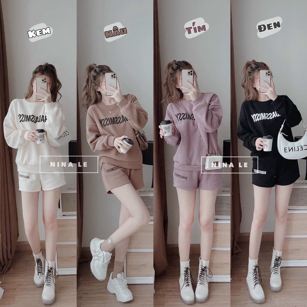 Set Bộ Đi Chơi Nữ Áo Tay Dài Quần Đùi Chất Nỉ Bông Cao Cấp Thời Trang Đỉnh Cao
