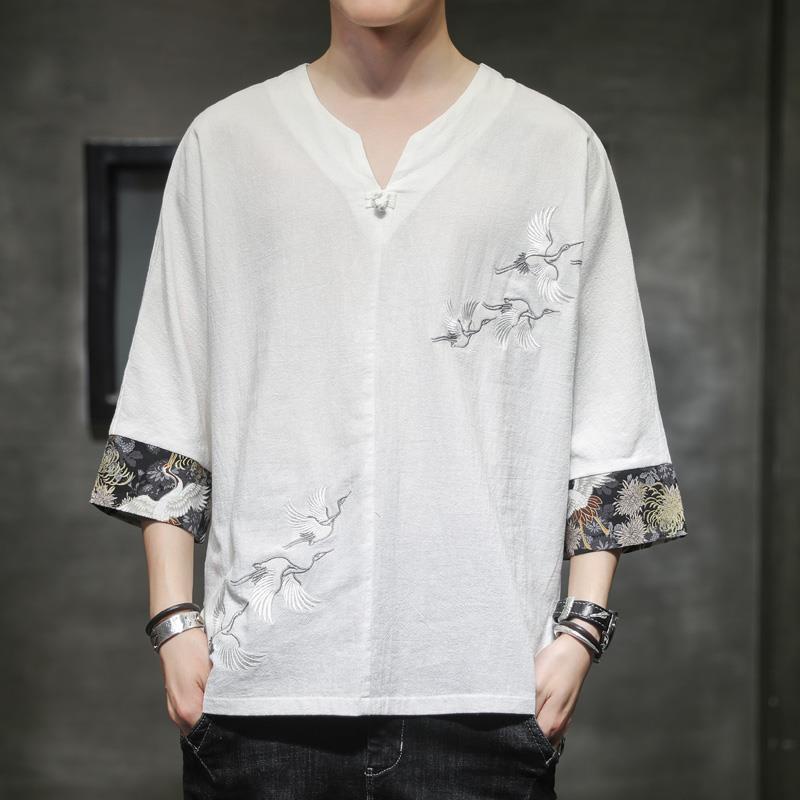 Áo thun tay ngắn chất liệu cotton lanh phong cách Trung Hoa cổ điển thời trang mùa hè dành cho nam