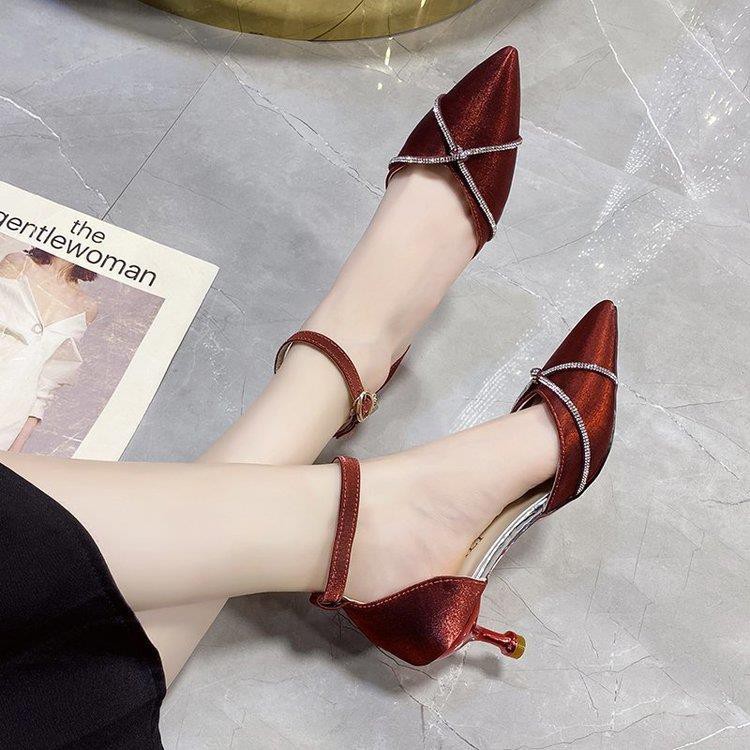 ☞☬﹊Single shoes women s spring 2021 new fashion all-match Korean style daily pointed toe stiletto net red temperament high heels trend