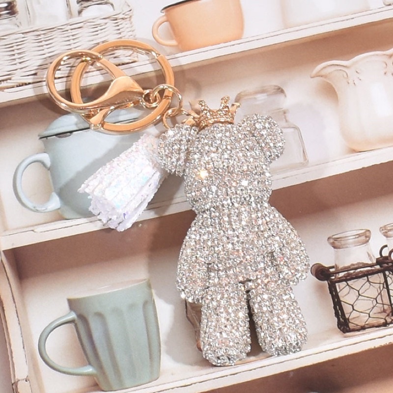 Móc Khoá Gấu Vương Miện Đính Đá sang chảnh , Phụ Kiện Túi Xách Gấu Love đáng yêu - SHIN STORE