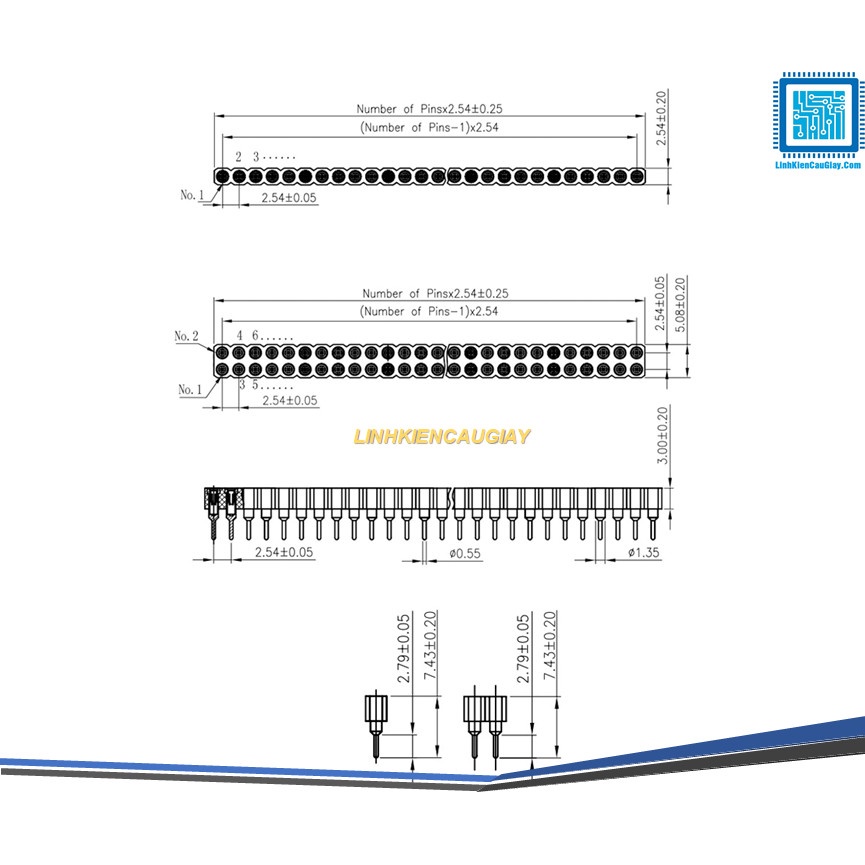 Jump led đơn cái 2.54mm 1x40P thẳng