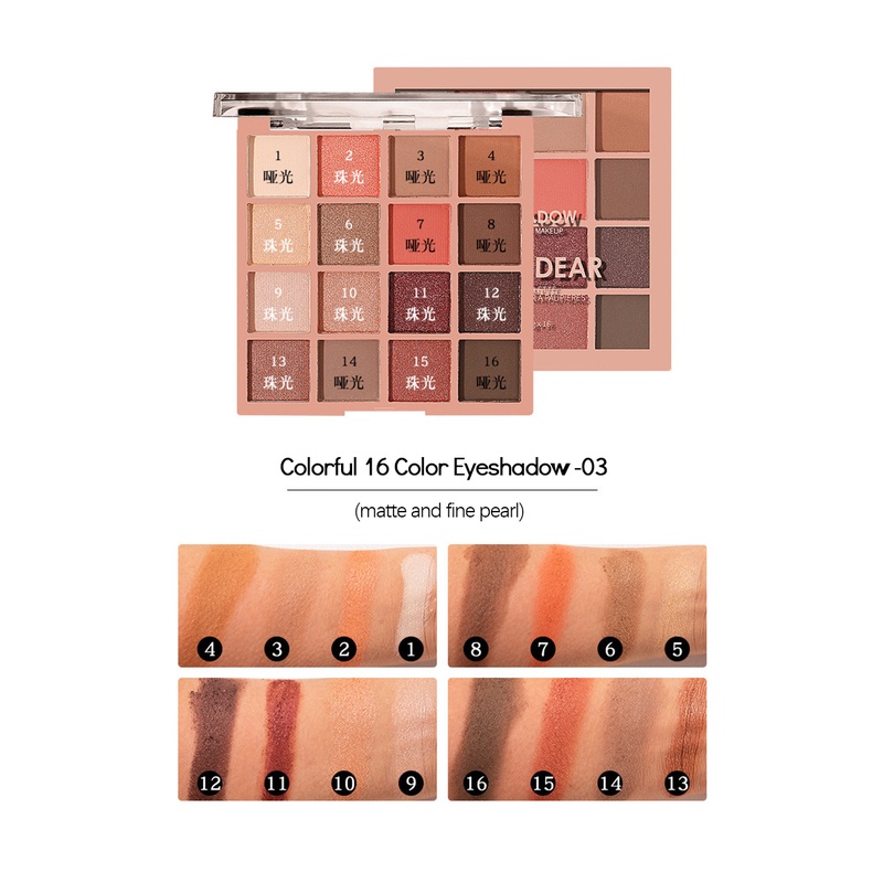 Bảng phấn trang điểm mắt ANNIES 16 màu sắc lì ánh ngọc trai chống thấm nước đa năng