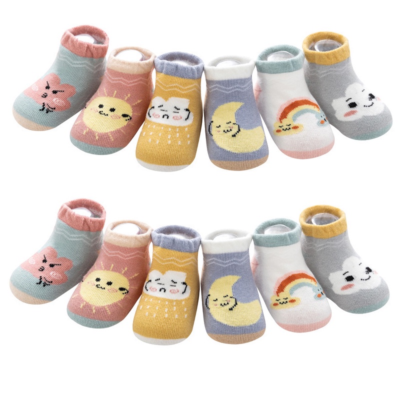 Vớ Cotton Mềm Chống Trượt In Họa Tiết Hoạt Hình Phong Cách Hàn Quốc Dành Cho Bé 0-3 Tuổi