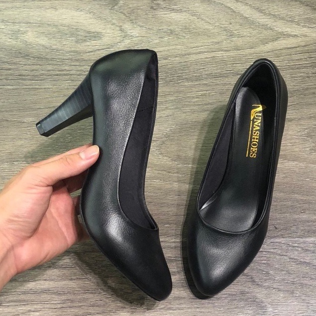 Giày cao gót nữ 7p gót nhọn mũi tròn da bò mềm êm chân LUNASHOES 9047 bảo hành 2 năm ảnh thật chụp tại cửa hàng
