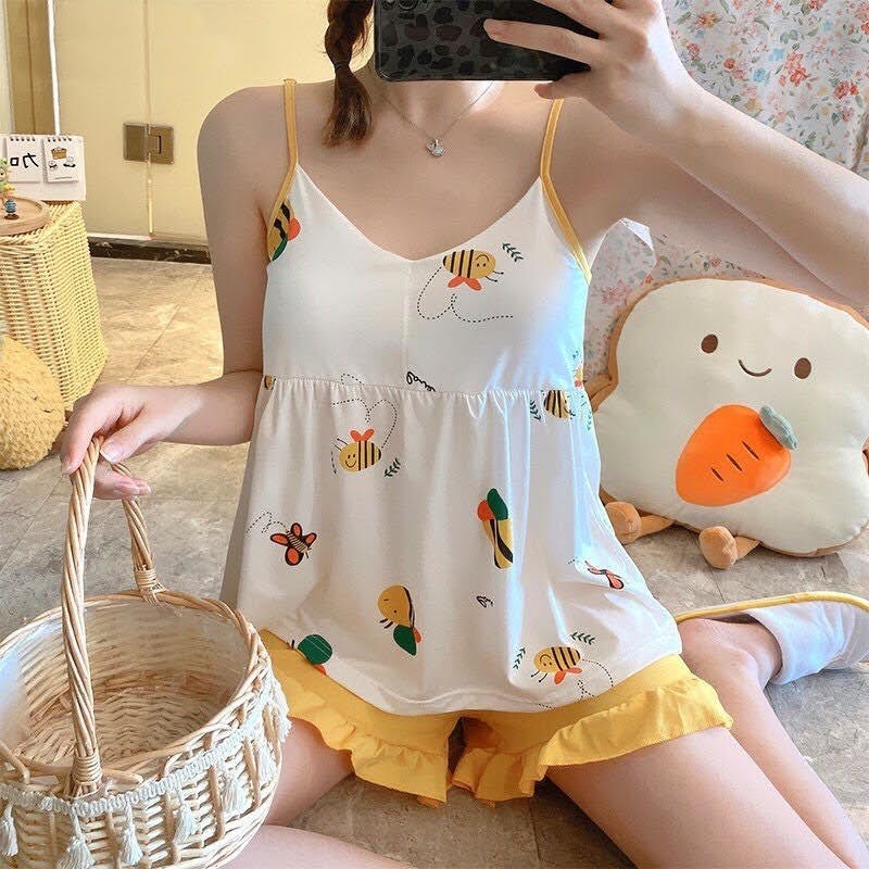 Đồ Bộ Nữ Mặc Nhà 2 Dây Cực Xinh - Có Đệm Ngực - Chất Liệu Cotton Co Giãn 4 Chiều H&amp;N Fashion Shop