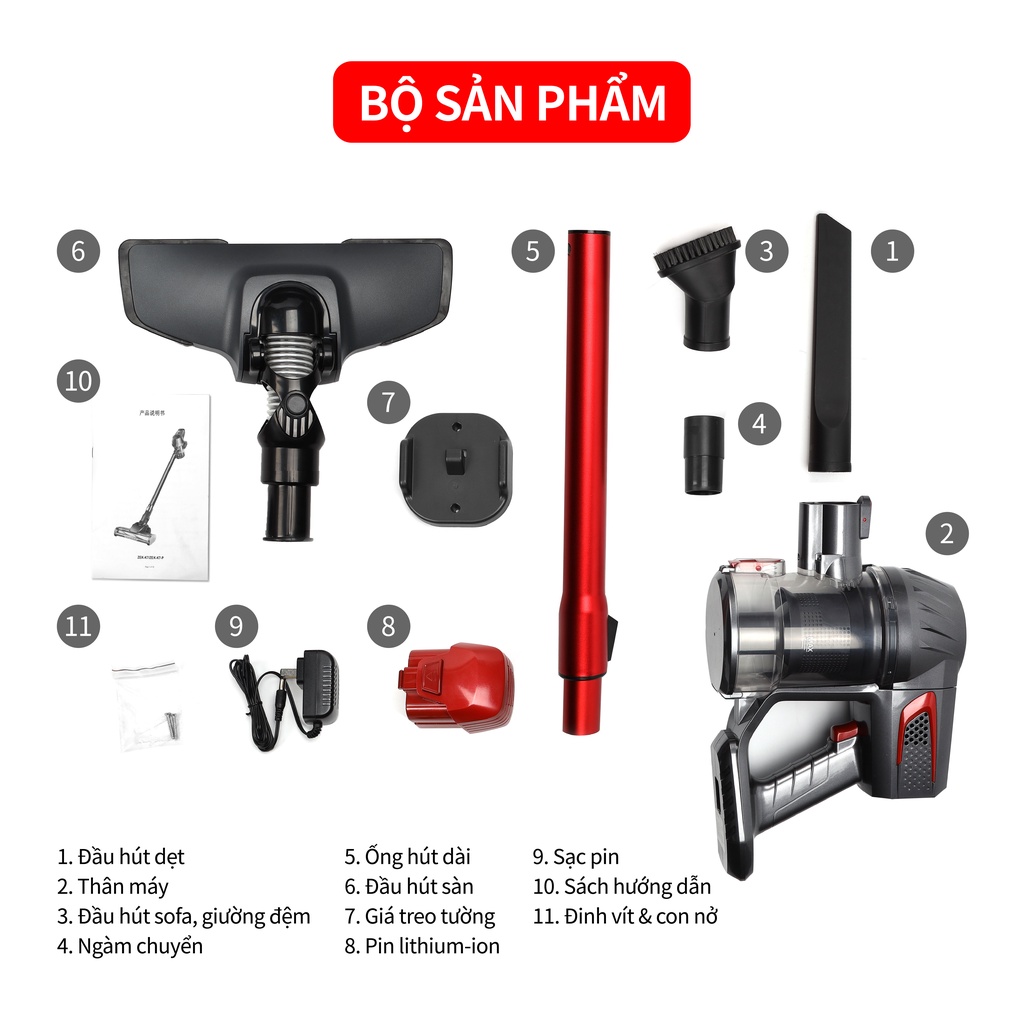 Pin sạc dành cho máy hút bụi cầm tay không dây gia đình UNIQ Free A7/ Ultra/ Falcon Q5  mini sofa giường đệm lông thú cư