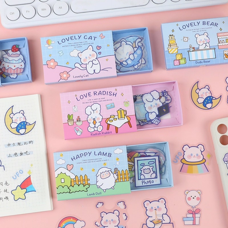 SET 40 MIẾNG STICKER ĐÃ CẮT SẴN CHỐNG NƯỚC CỰC TỐT KÈM HỘP ĐỰNG