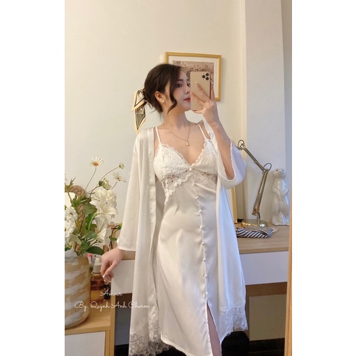 Set choàng ngủ tiểu thư, váy ngủ lụa hai dây sexy dáng dài hàng Quảng Châu cao cấp( ảnh thật shop chụp) SP427