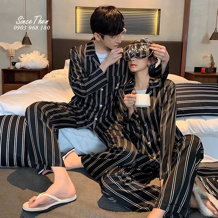 Đồ ngủ đôi nam nữ đẹp dài tay màu đen - Since Then