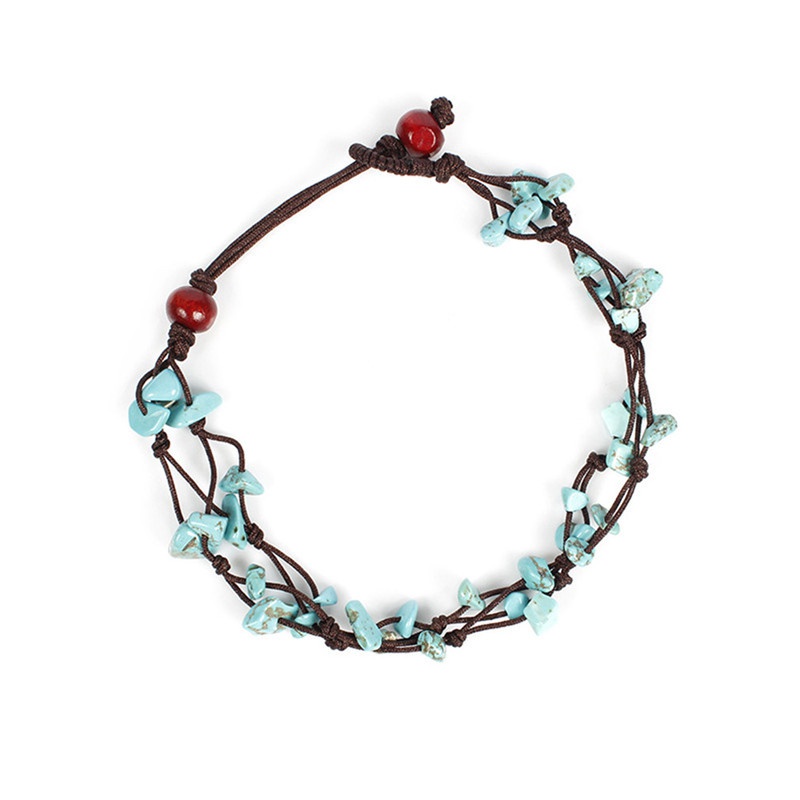 Lắc chân đính hạt ngọc lam nhân tạo phong cách boho cá tính