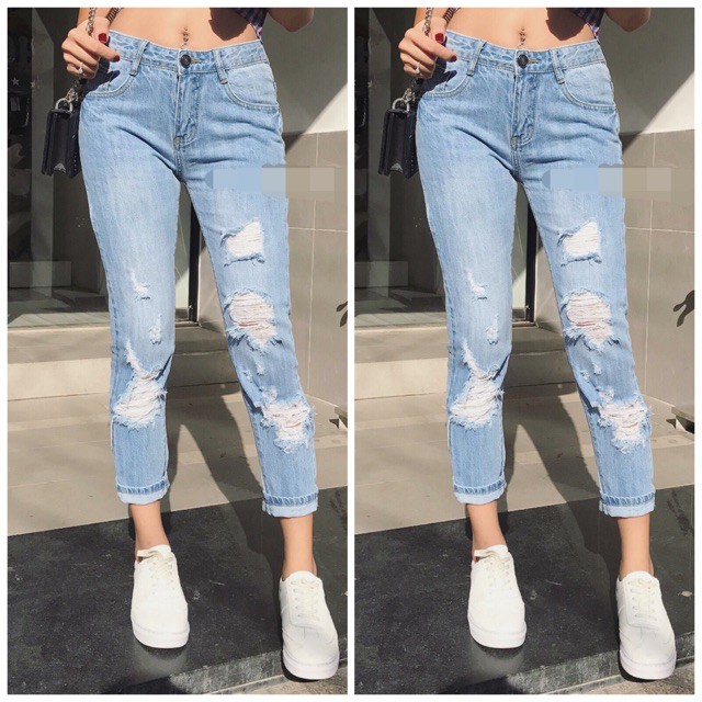 Quần jean baggy nữ big size lưng cao rách kiểu rẻ đẹp 2066 Moli jean, chất vải dày dặn, thiết kế ôm gọn đôi ch