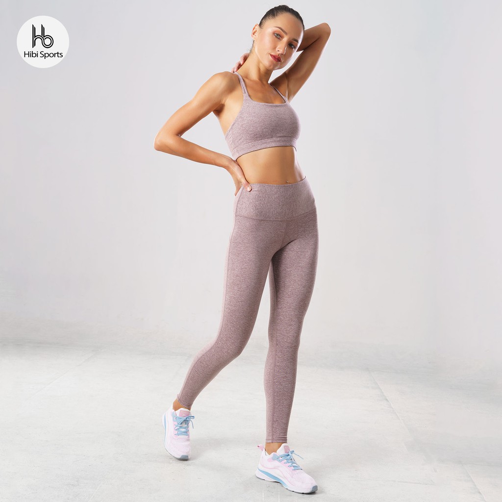 Set đồ tập yoga nữ Hibi Sports H132, áo bra thể thao 4 dây, quần lưng cao, kèm mút