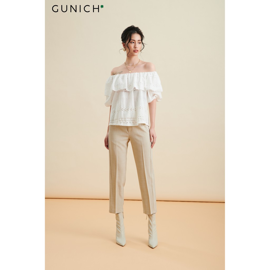 Quần lưng cao ống đứng có túi sườn màu be (beige) vải tuýt si Gunich