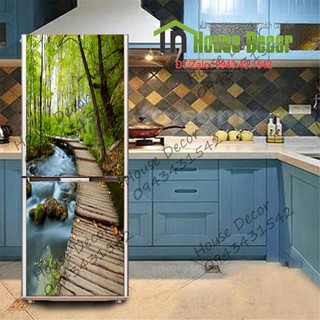 Decal Dán Tủ Lạnh Chất liệu Decal Bóc Dán - Chống Thấm Nước - Phù Hợp Mọi Loại Tủ - Cầu gỗ 118