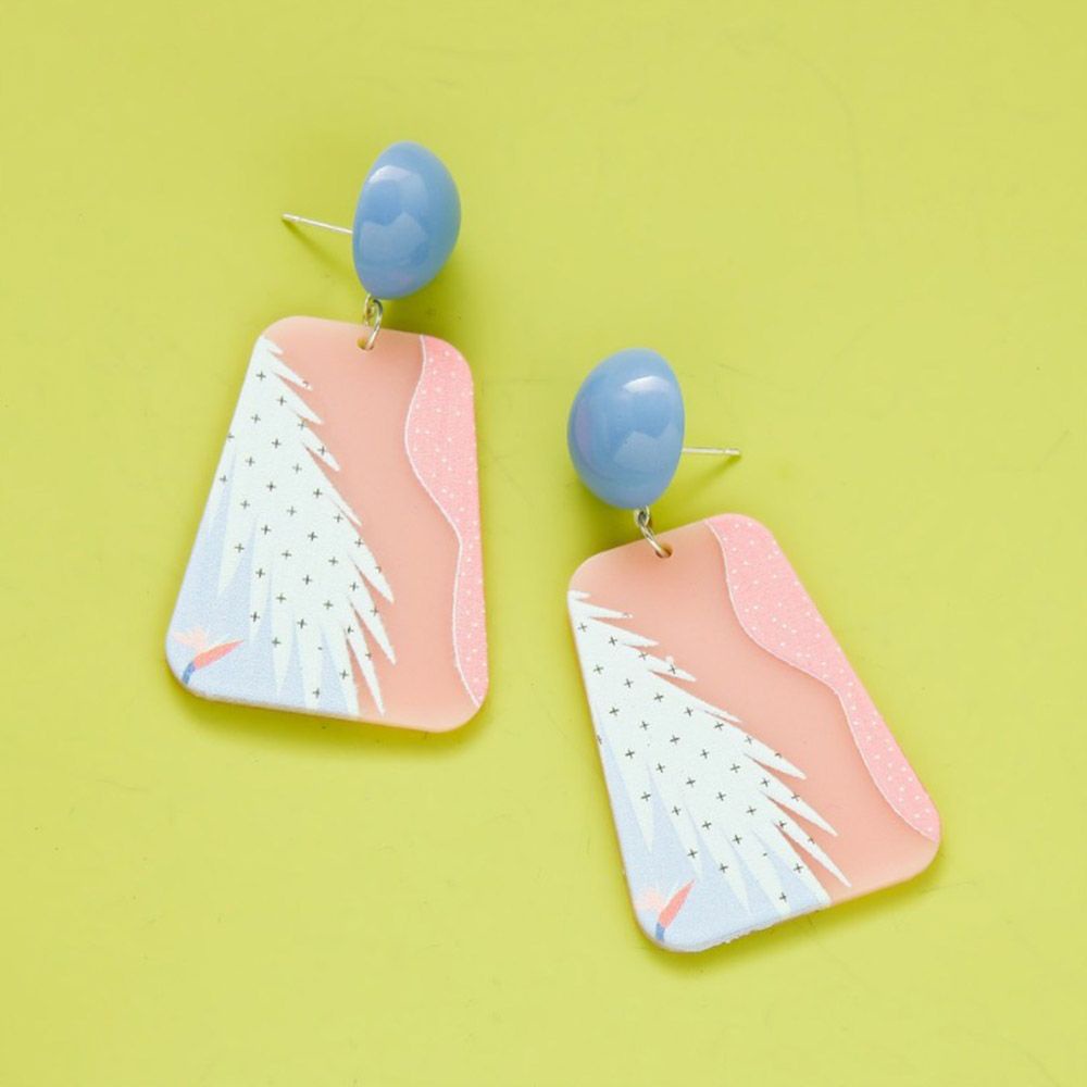 Bông tai dáng dài mặt hình vẽ 3D bằng acrylic thời trang cho nữ S925