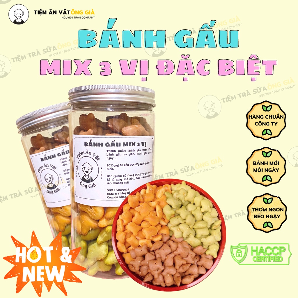 Hộp 500Gr Bánh Gấu Nhân Kem Mix 3 Vị - Thiên Hồng/Chùm Ngây/ Cafe - Date Mới