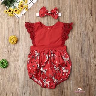 Set áo liền quần + băng đô họa tiết giáng sinh dành cho bé gái