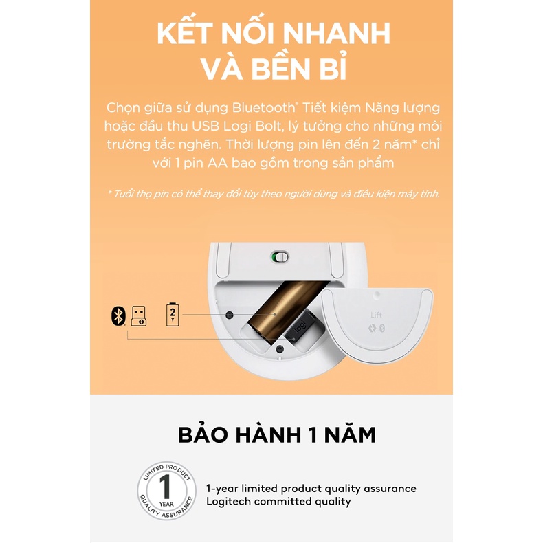 Chuột Công Thái Học Không Dây Logitech Lift Vertical-Bluetooth | Hàng Chính Hãng | BH 12T | Mimax Store