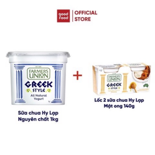 Combo Sữa chua Hy Lạp Greek Style Natural Yogurt nguyên chất 1kg và Lốc 2