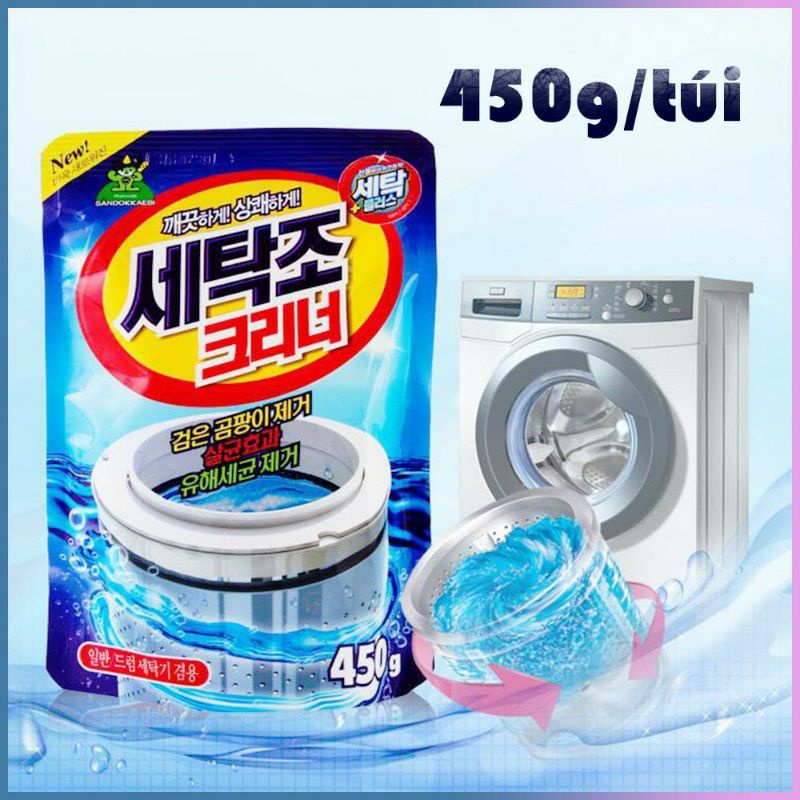 Bột tẩy lồng máy giặt Hàn Quốc 450g - Gói vệ sinh lòng máy giặt công nghệ mới diệt khuẩn - Viên tẩy vệ sinh lồng giặt