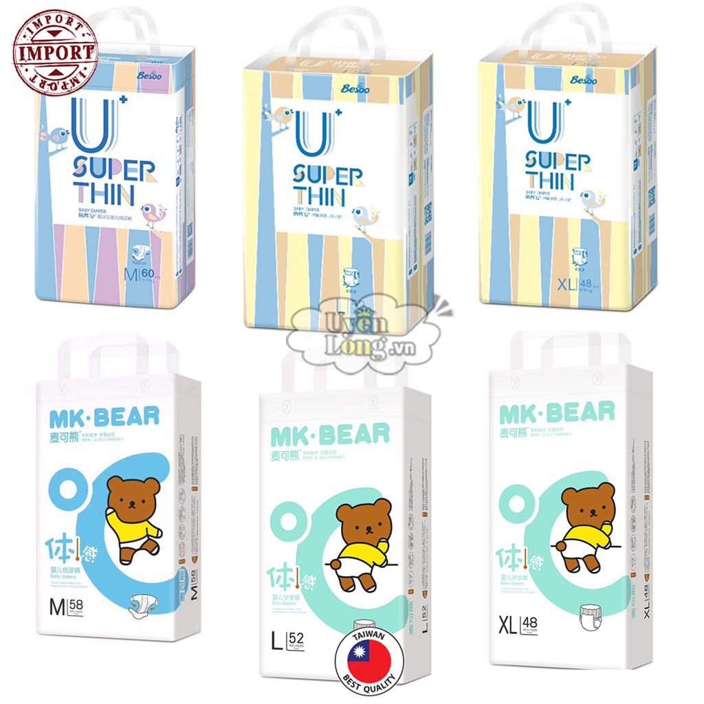 [Voucher Giảm 15K] Bỉm Dán/Quần MK BEAR - BESOO Siêu Mềm Mỏng Đài Loan Đầy Đủ Các Size S72/M60/L52/XL48/XXL44