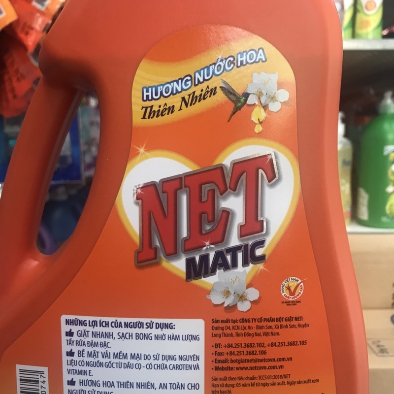 NƯỚC GIẶT NET HƯƠNG NƯỚC HOA THIÊN NHIÊN 3,6KG(cửa trên)