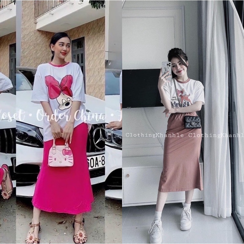 SET ÁO THUN MIX CHÂN VÁY ĐUÔI CÁ 2 MÀU SIÊU XINH