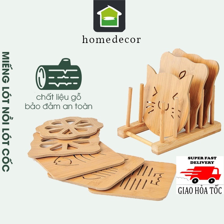 Đế Lót Nồi Gỗ,Lót Cốc Cách Nhiệt Xoong Nồi,Chảo Kích Thước 15x15 CM Chịu Nhiệt Chống Trượt