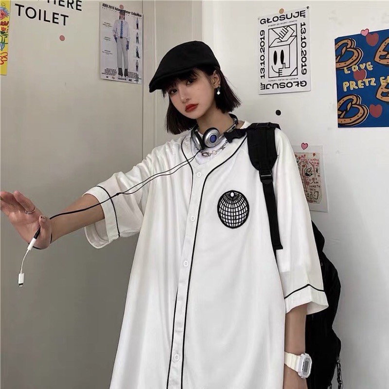 Áo phông tay lỡ áo bóng chày vintage unisex