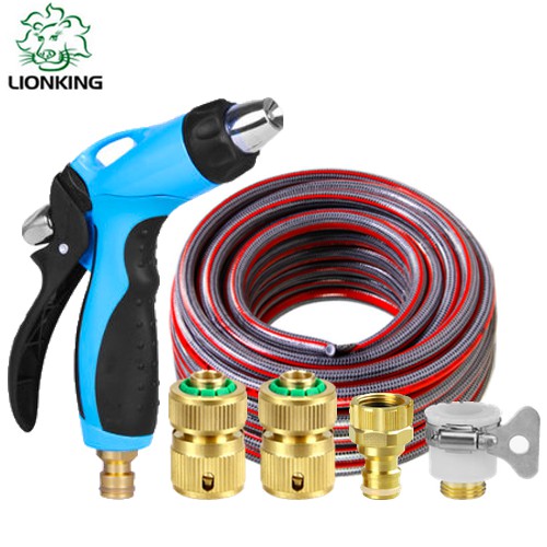 Bộ vòi rửa xe, tưới cây Lionking 5 - 20 mét. Ống nước kết cấu 5 lớp, vòi phun kim loại 3 kiểu phun, khớp nối bằng đồng