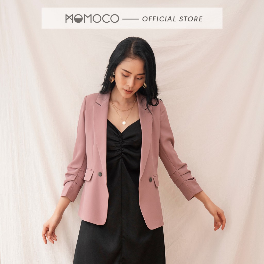Áo Blazer Nữ Tay Dài MOMOCO Ve Xếch Tay Xếp Ly Chất Tuýt Si Lót Lụa Mềm Mịn Giữ Form  - M2737
