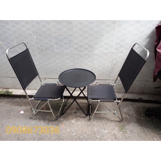 Bộ 2 ghế 1 bàn ghế xếp inox lưng cao