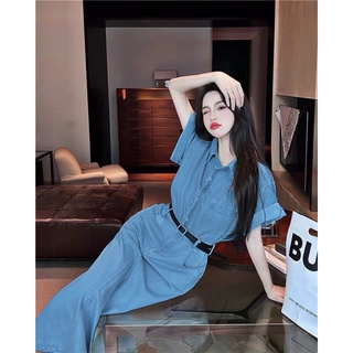 ĐẦM SƠ MI JEANS KÈM NỊT