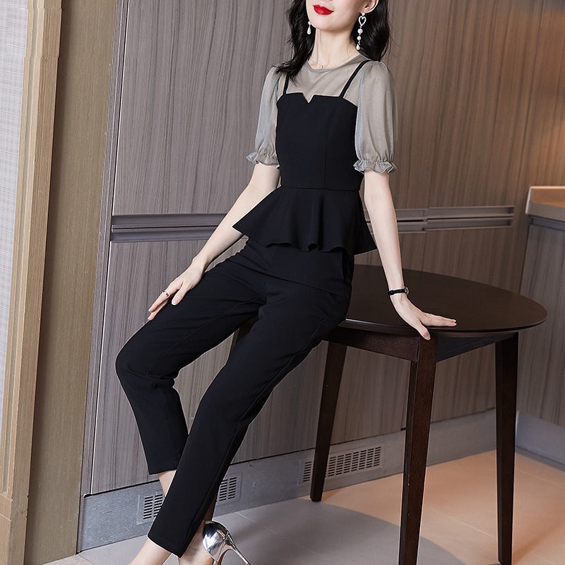 Women's summer suit new style slim fashion clothes chiffon shirt two-piece casual pants